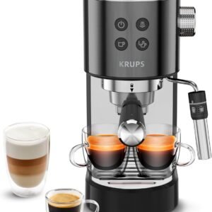 Krups Virtuoso+, Manual espresso machine, Pump coffee, Ground coffee or pods, 15 bars, Stainless steel, Steam nozzle, Espresso and cappuccino, Black, XP444G10